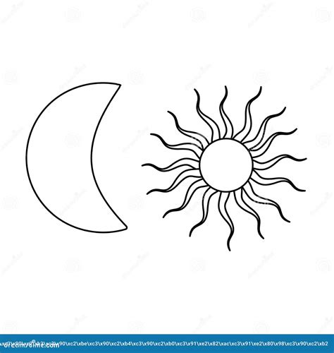 Sun and Moon, Hand Drawn in Engraving Style. Vector Graphic Outline ...