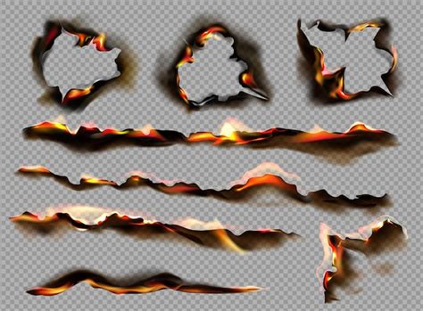 Free Vector | Realistic burnt paper icon set smoldering paper in the ...