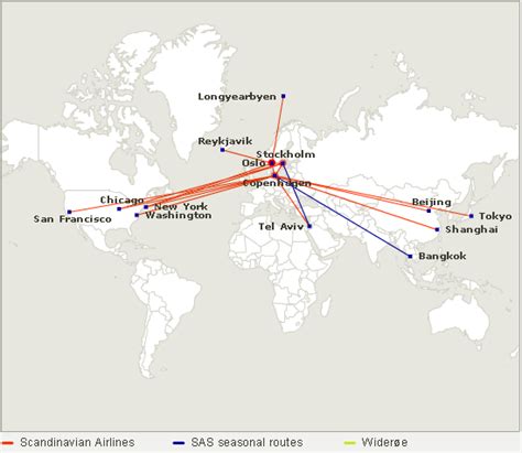 SAS Scandinavian Airlines route map - longhaul routes