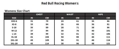 Red Bull Racing Size Guide – Grand Prix Store