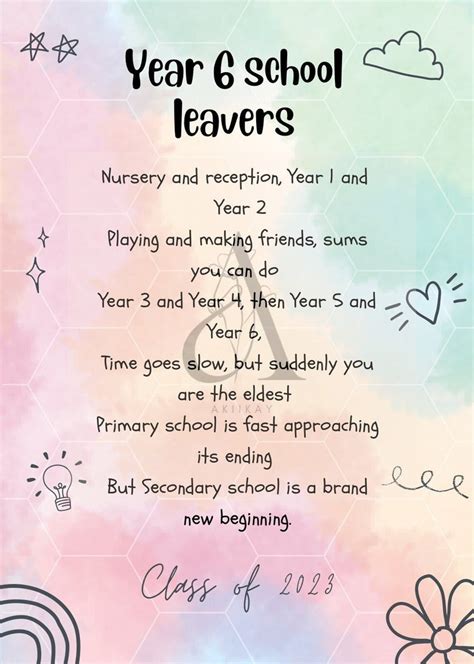 Printable Year 6 Leavers Poem INSTANT DIGITAL DOWNLOAD - Etsy