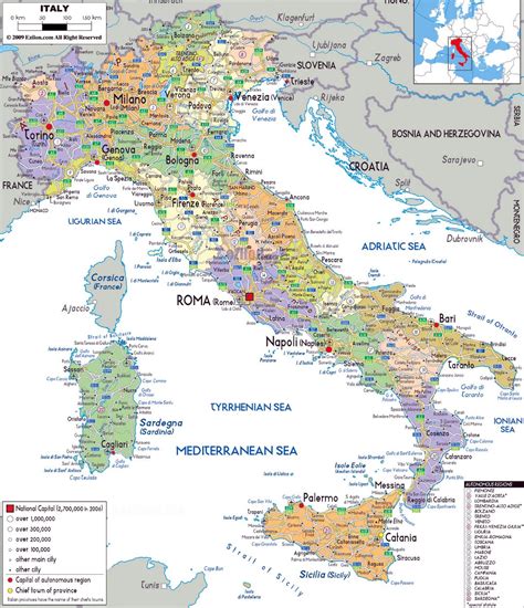 Large political and administrative map of Italy with roads, cities and ...