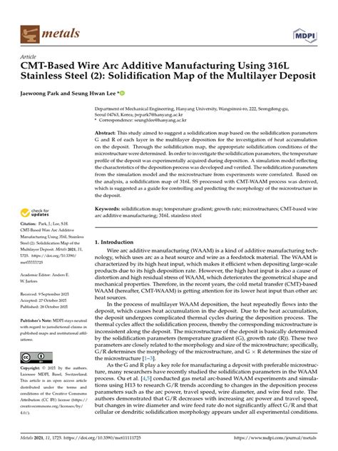 CMT-Based Wire Arc Additive Manufacturing Using 316L Stainless Steel (2 ...