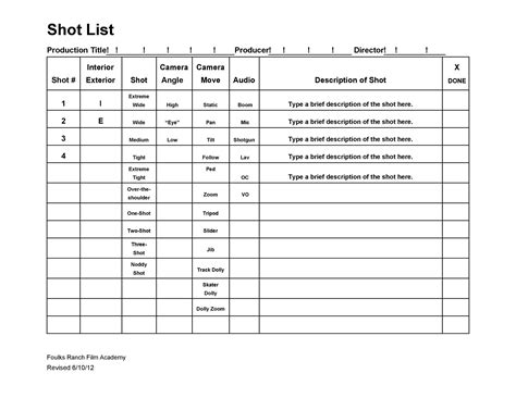 Product Photography Shot List Template