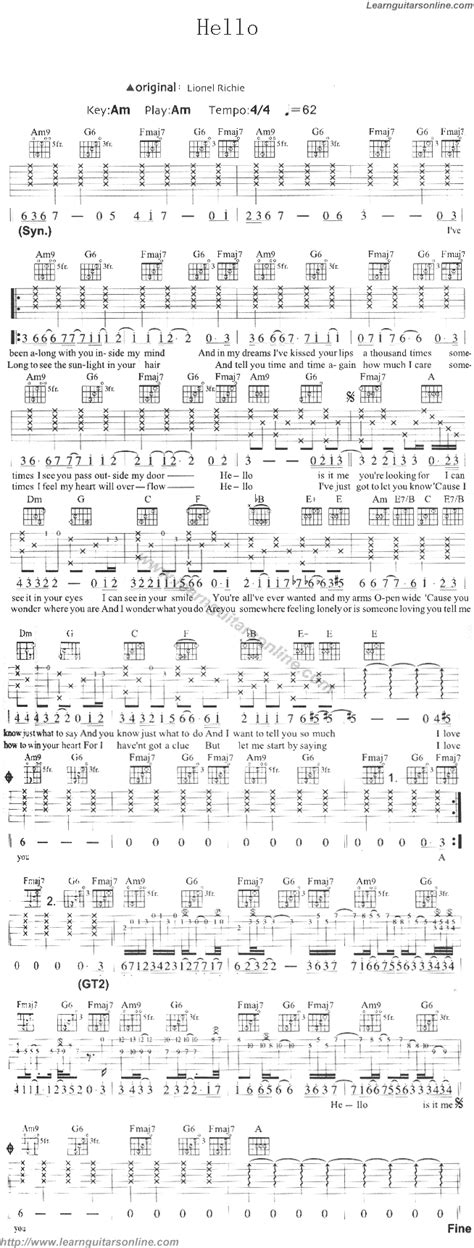 Hello by Lionel Richie Guitar Tabs Chords Sheet Music Free ...