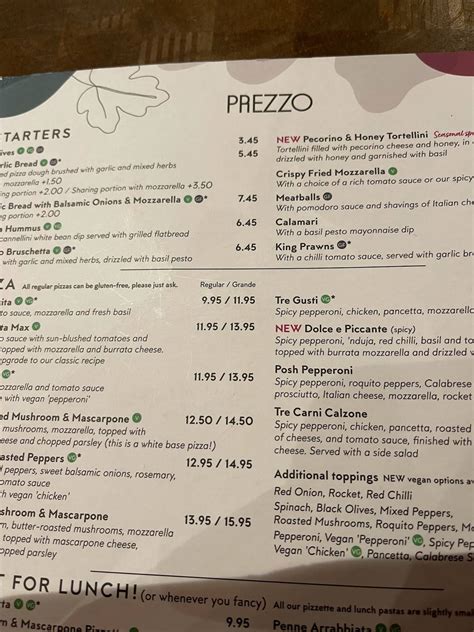 Menu at Prezzo Italian Restaurant London Euston, London, 163 Euston Rd.