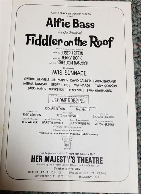 "FIDDLER ON THE ROOF" Alfie Bass 1969 London Cast Program HER MAJESTY'S ...