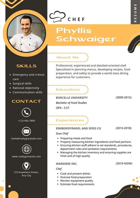 Professional Chef Resume Design Ideas | Chef resume, Resume ...