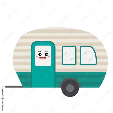 Camper transportation cartoon character side view isolated on white ...