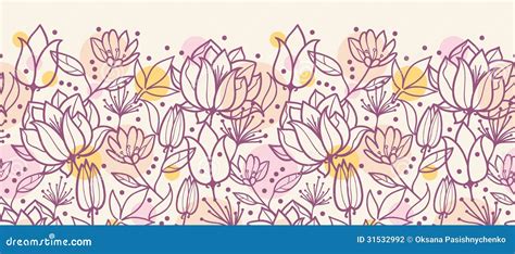 Purple Line Art Flowers Horizontal Seamless Stock Vector - Illustration ...