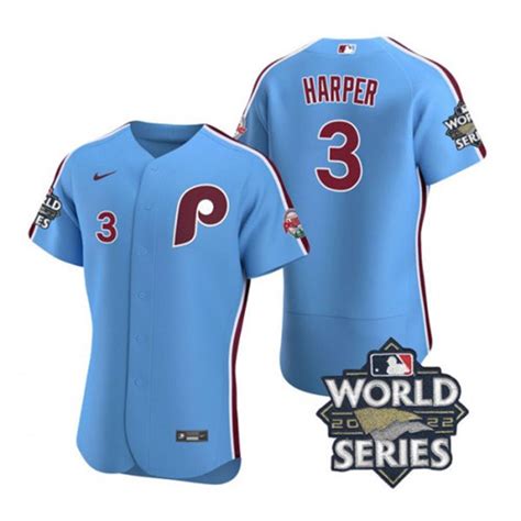 Phillies 3 Bryce Harper Blue Nike 2022 World Series Flexbase Jersey