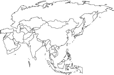 Outline Map of Asia, Border Map of Asia, Asia Map for Coloring Book ...