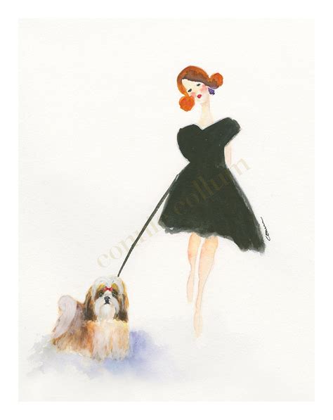 ART PRINT SHIH Tzu With Woman in Black Dress From My Original - Etsy