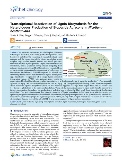 (PDF) Transcriptional Reactivation of Lignin Biosynthesis for the ...