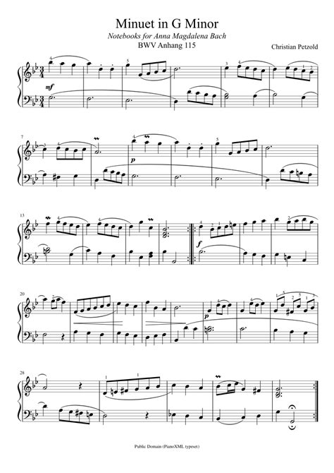 Bach: Minuet in G Minor (BWV Anh. 115) sheet music for Piano download ...