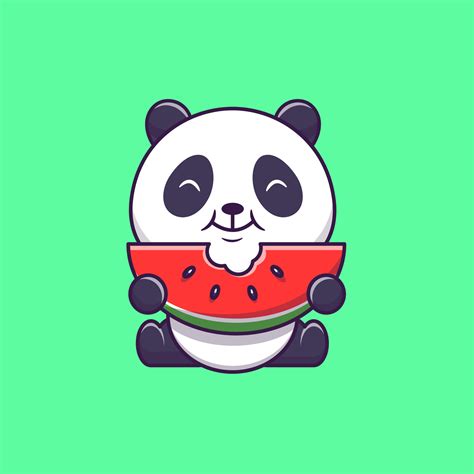 Cute Panda Eating Watermelon Cartoon Vector Icon Illustration. Animal ...