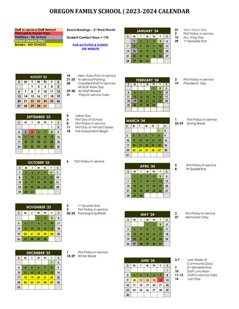 Academic Calendar - Oregon Family School