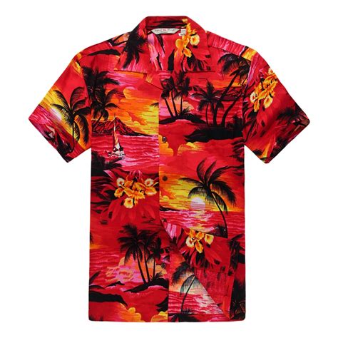 Men's Hawaiian Shirt Aloha Shirt L Sunset Red - Walmart.com