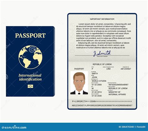 International Passport Vector Template. Fake Personal Data Page Stock ...