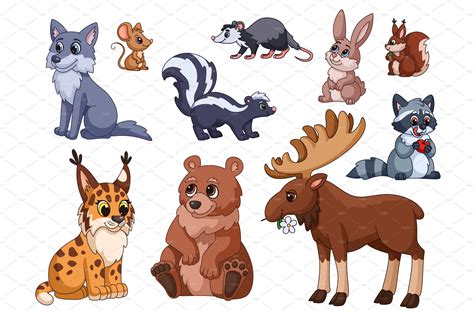 Cartoon wild cute animals. Wildlife | Vector Graphics ~ Creative Market