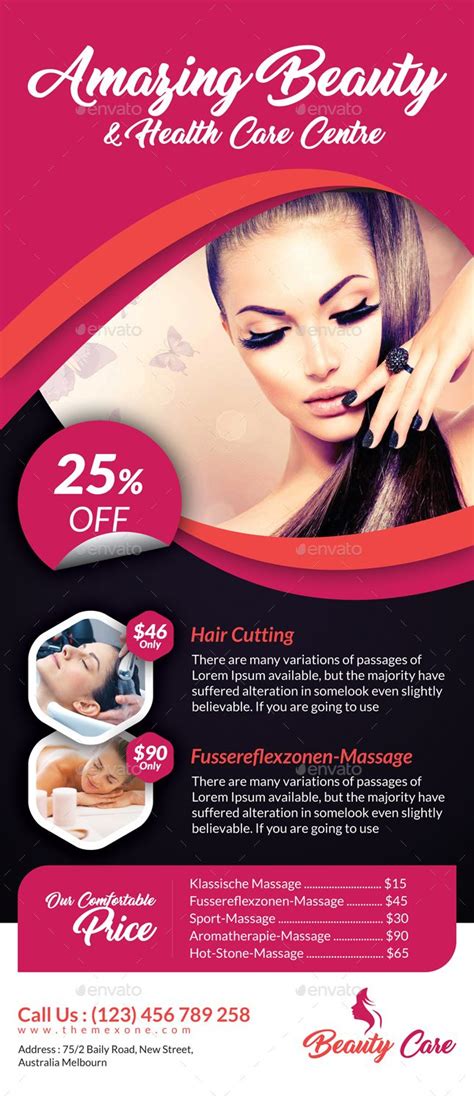 a flyer for a beauty salon with an image of a woman getting her hair done