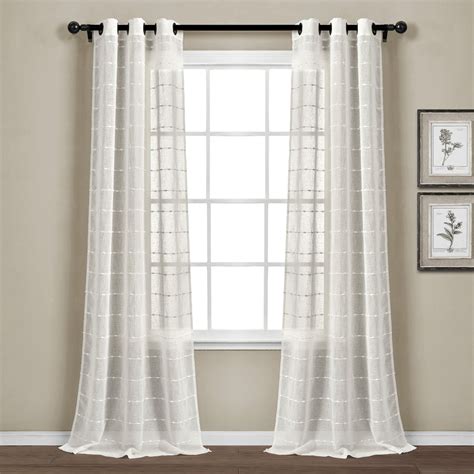 Farmhouse Textured Grommet Sheer Window Curtain Panel Set | Lush Decor ...