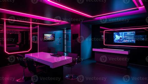 Futuristic office design with modern technology and bright lighting ...