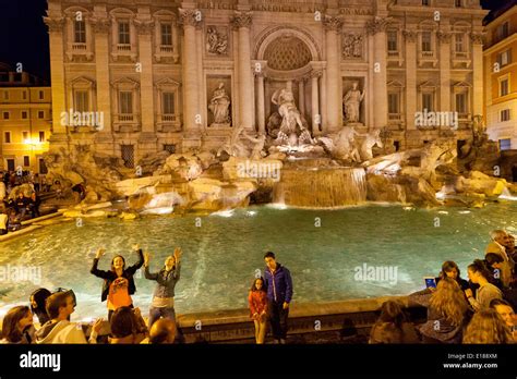 People at the Trevi Fountain at night, Rome Italy Europe Stock Photo ...