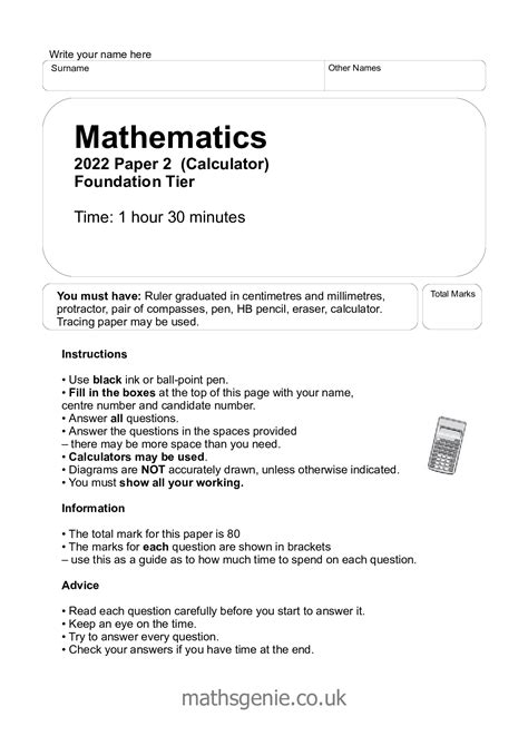 GCSE Maths 2022 Paper 2 Foundation - Browsegrades