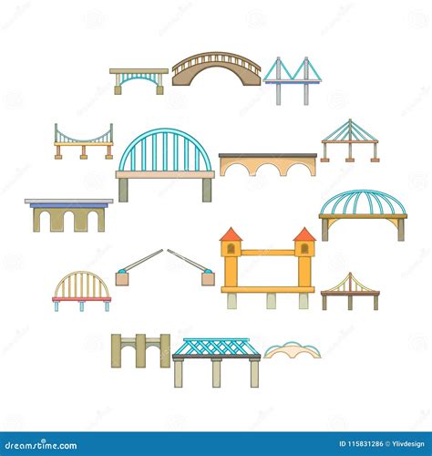 Bridge Construction Icons Set, Cartoon Style Stock Vector ...