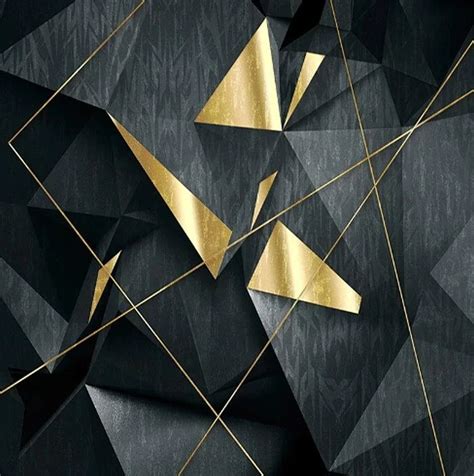 Stylish Black and Gold Geometric Lines and Shapes Wallpaper Mural ...