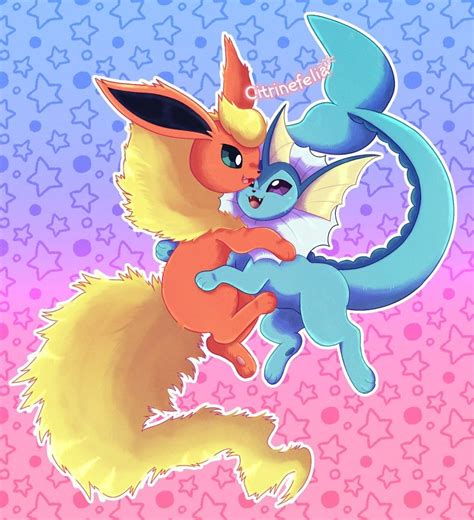 Flareon x Vaporeon | Pokemon eeveelutions, Eevee cute, Cute pokemon ...