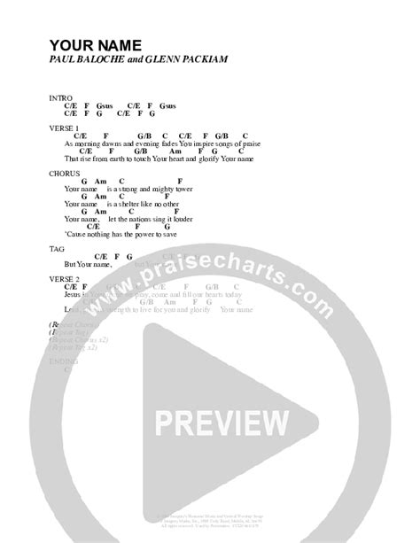 Your Name Chords PDF (Carlos Whittaker) - PraiseCharts