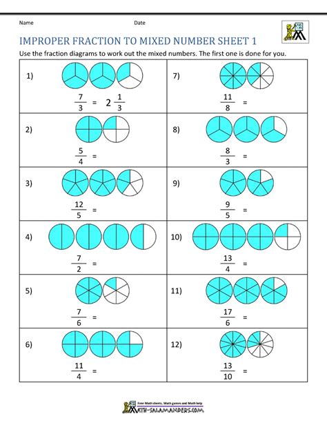 Improper Fractions To Mixed Number Worksheets