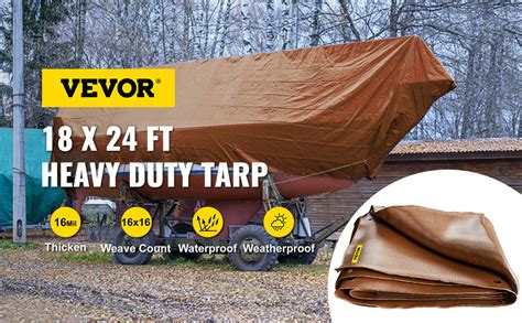 VEVOR Heavy Duty Tarp, 18 x 24 ft 16 Mil Thick, Waterproof & Sunproof ...