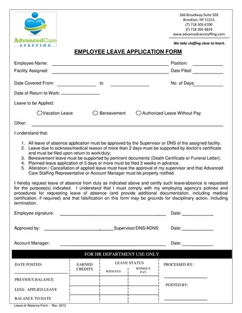 Application Leave Form, Blank Leave Application Form Templates (8+ PDF ...