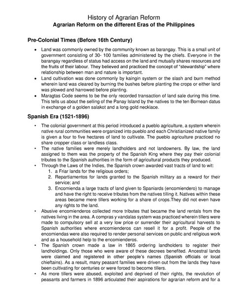 Agrarian Reform - History of Agrarian Reform Agrarian Reform on the ...