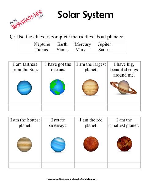 Solar System Worksheets for grade 1-4