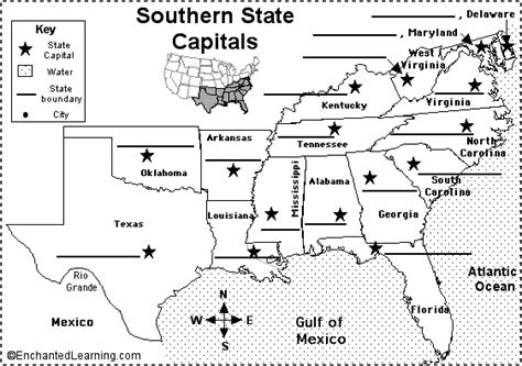 Label Southern US State Capitals Printout - EnchantedLearning.com