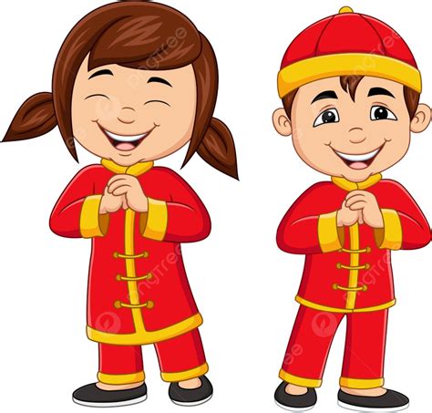 Gambar Kartun Anak Anak Cina Mengenakan Kostum Tradisional Cina ...