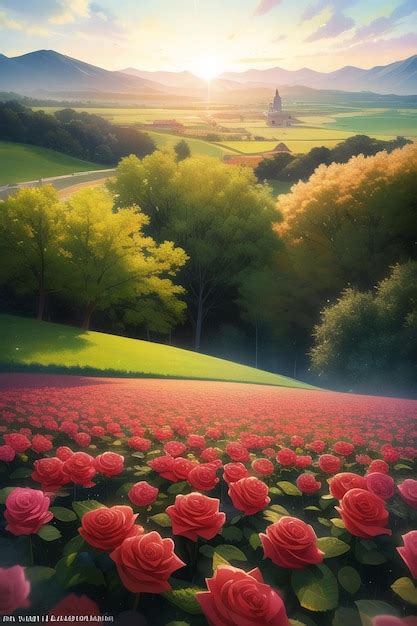 Premium AI Image | A field of roses in the sunset