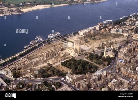 Aerial view of the Temple of Luxor and the River Nile near Luxor Egypt ...