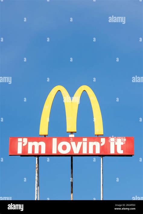 McDonald's logo sign and I'm Lovin' It slogan with copy space Stock ...