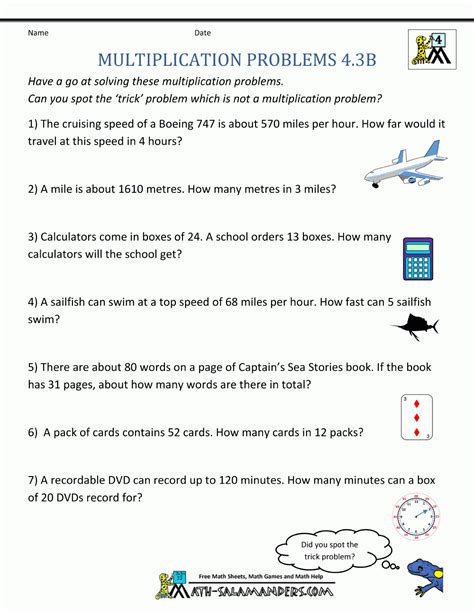 2 Digit Multiplication Word Problems Worksheet - Free Printable