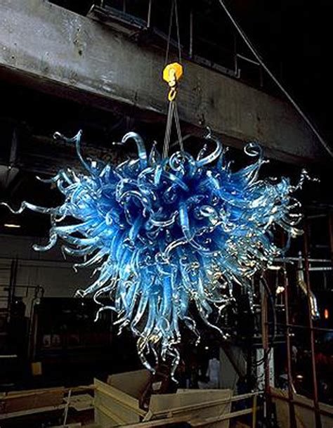 Hand made blown glass chandelier lighting chihuly style blue | Etsy