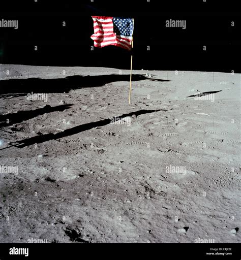 Apollo 11 American flag on the Moon surface Stock Photo - Alamy