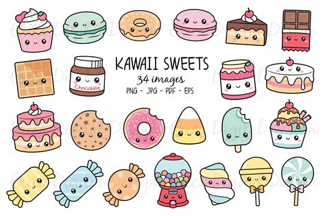 Kawaii Sweets clipart set - 34 cute food images (520385 ...