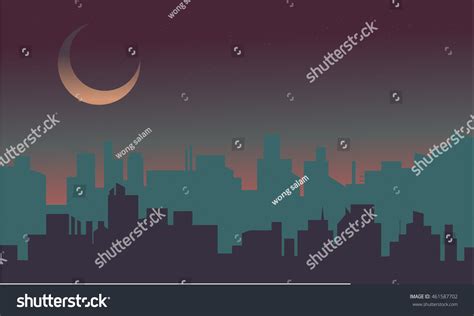 Silhouette Building Scenery Night Illustration Stock Vector (Royalty ...