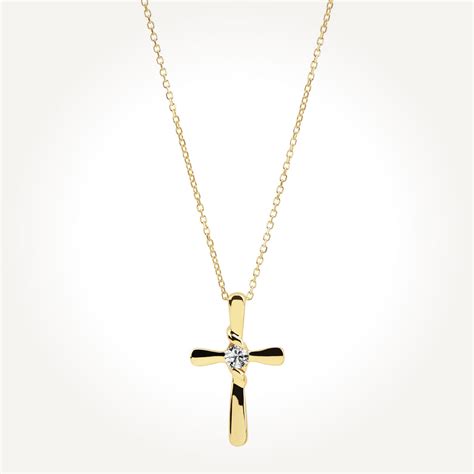 14KT Yellow Gold Solitaire Cross Necklace 0.10 CT. T.W. - Spence Diamonds