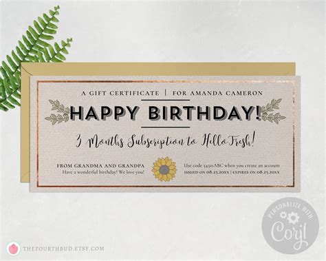 Happy Birthday Gift Certificate Template Editable Gift Canada ...